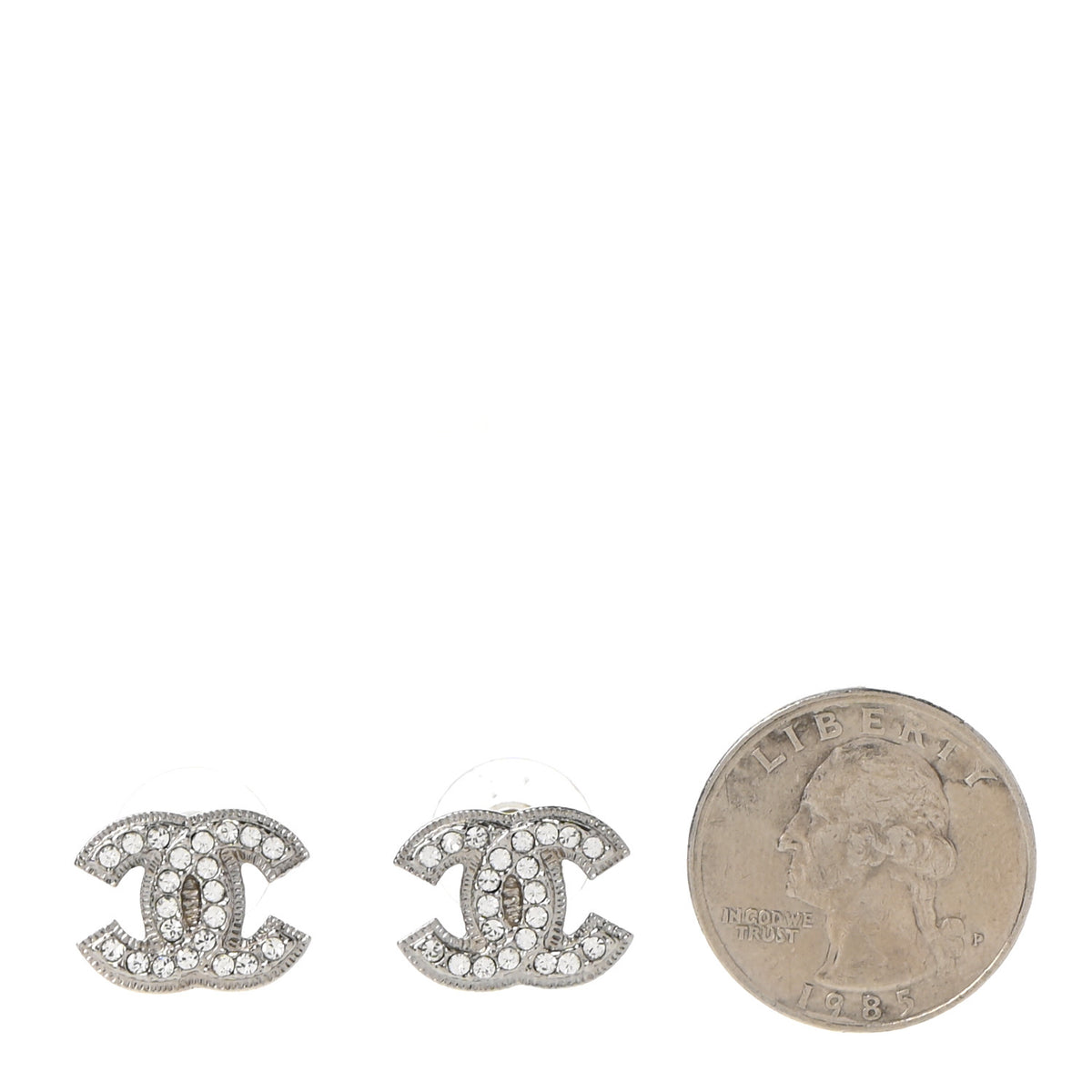 Chanel Crystal Mini CC Earrings Silver 2 of 5