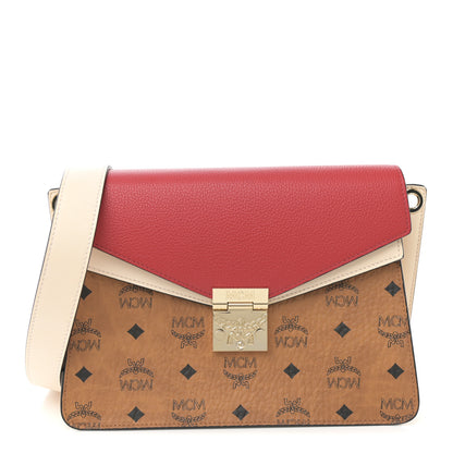 MCM Visetos Calfskin Colorblock Mezzanin Shoulder Bag Cognac Ruby Red 1 of 11