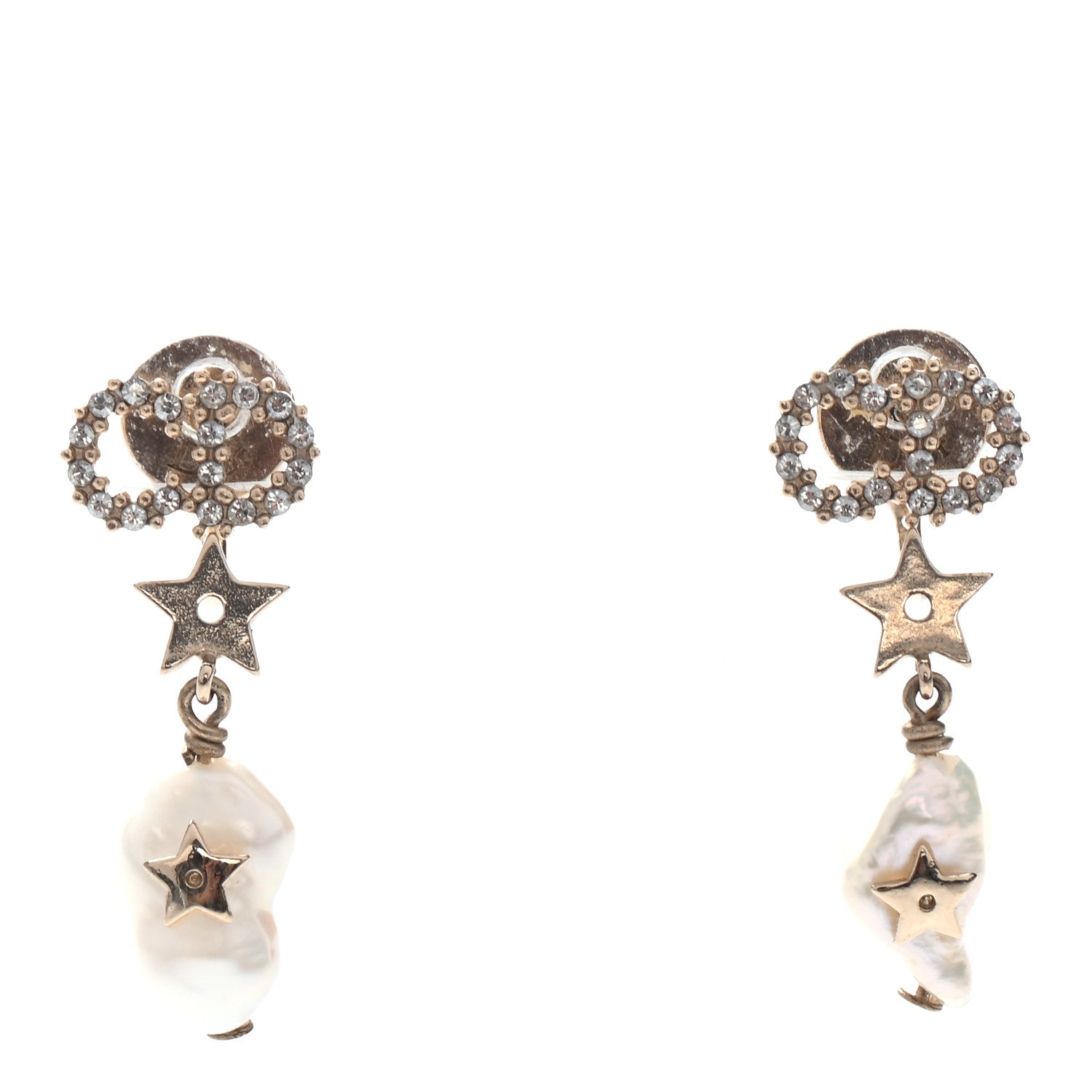 Christian Dior Crystal Pearl Shiny-D Earrings Gold 1 of 4