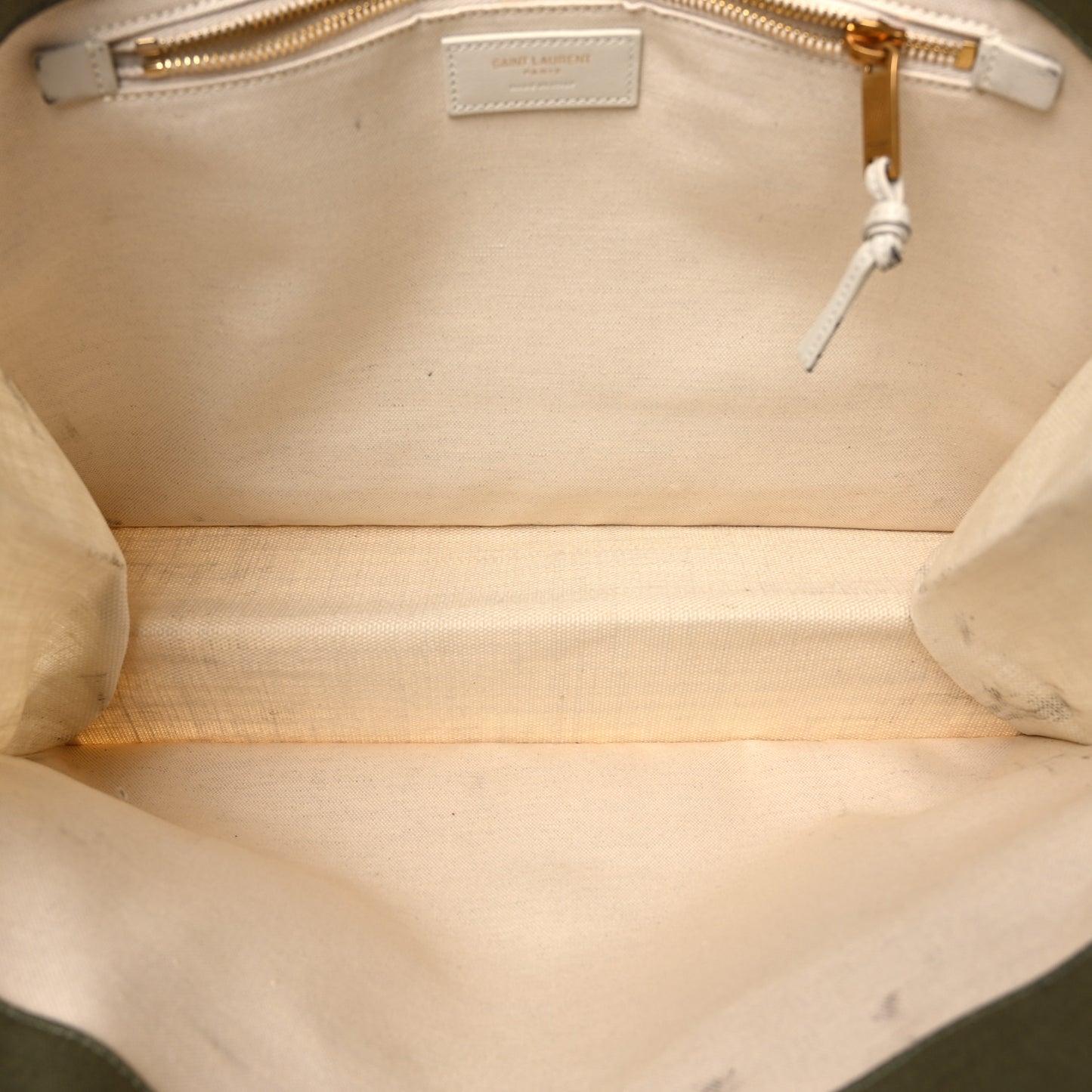 Linen Calfskin Small Rive Gauche Tote Military Green Blanc Vintage