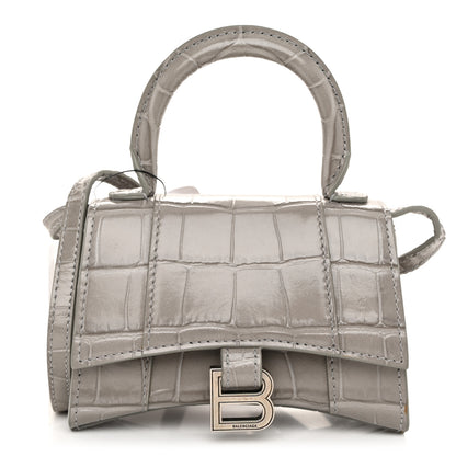 Balenciaga Shiny Calfskin Crocodile Embossed Hourglass Top Handle Bag Mini Steel Grey 1 of 11