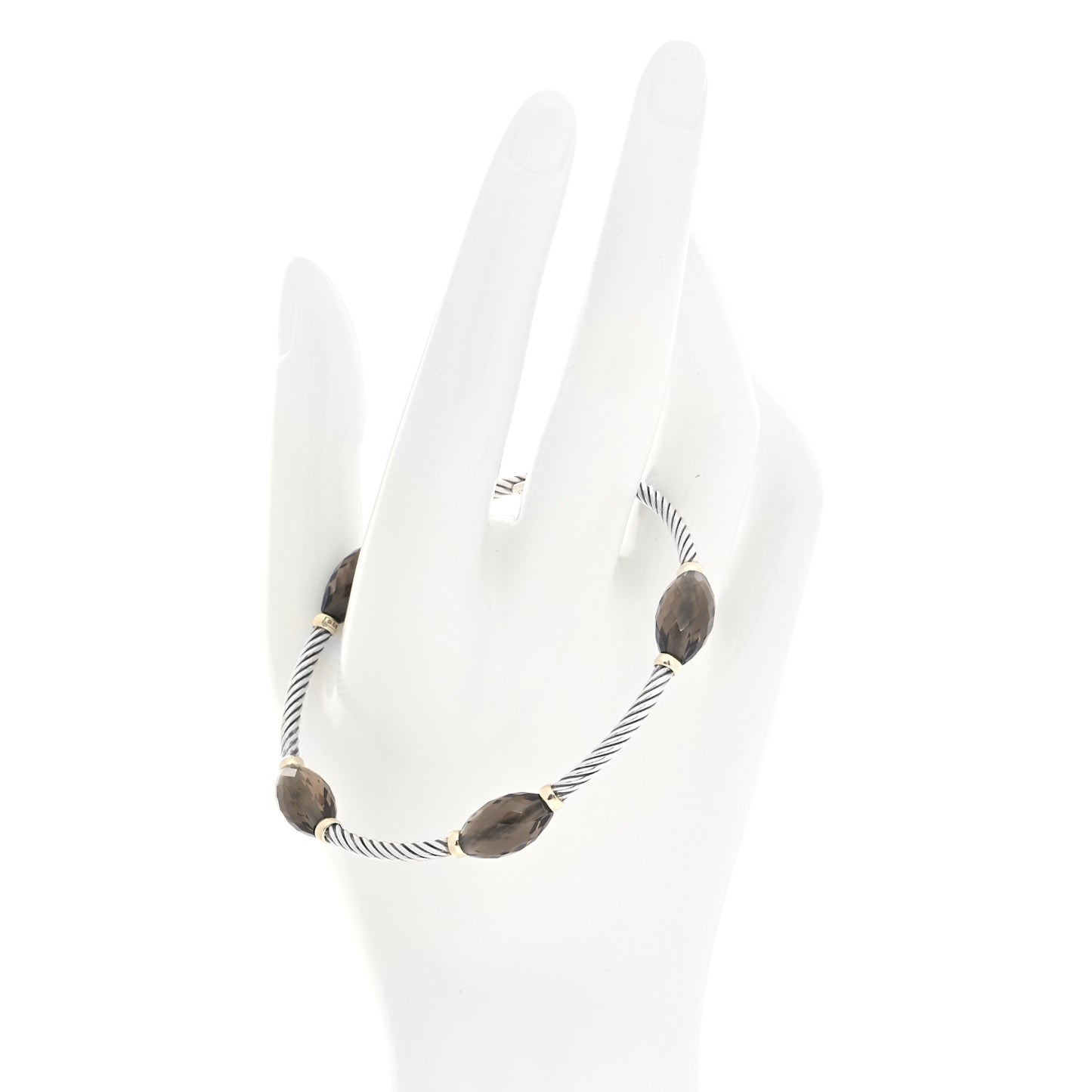 Sterling Silver 18K Yellow Gold Smoky Quartz Station Bangle Bracelet