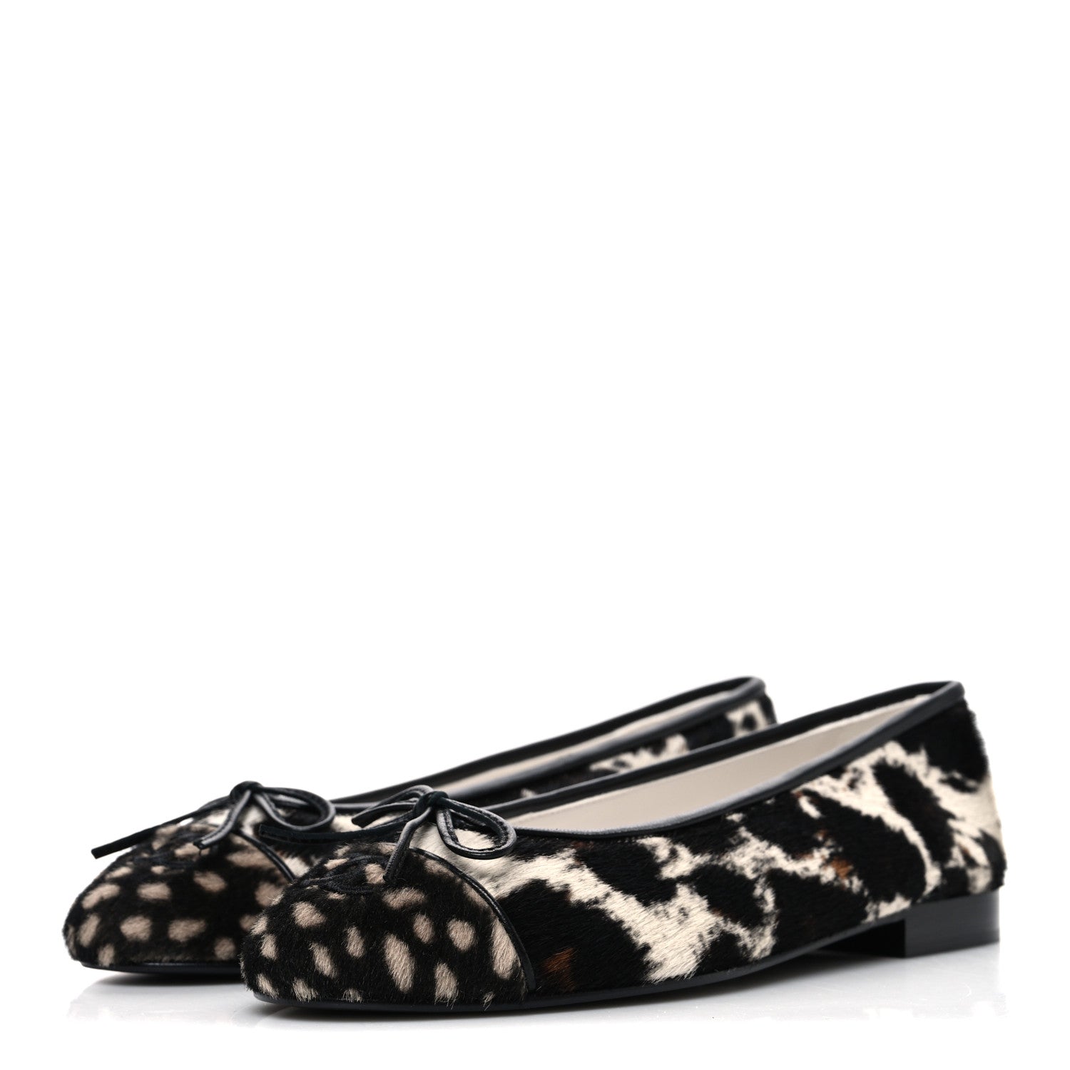 Chanel Pony Hair Cap Toe CC Ballerina Flats 37.5 White Brown Black 4 of 11