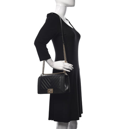 Chanel Caviar Chevron Quilted Medium Boy Flap Black 2 of 12