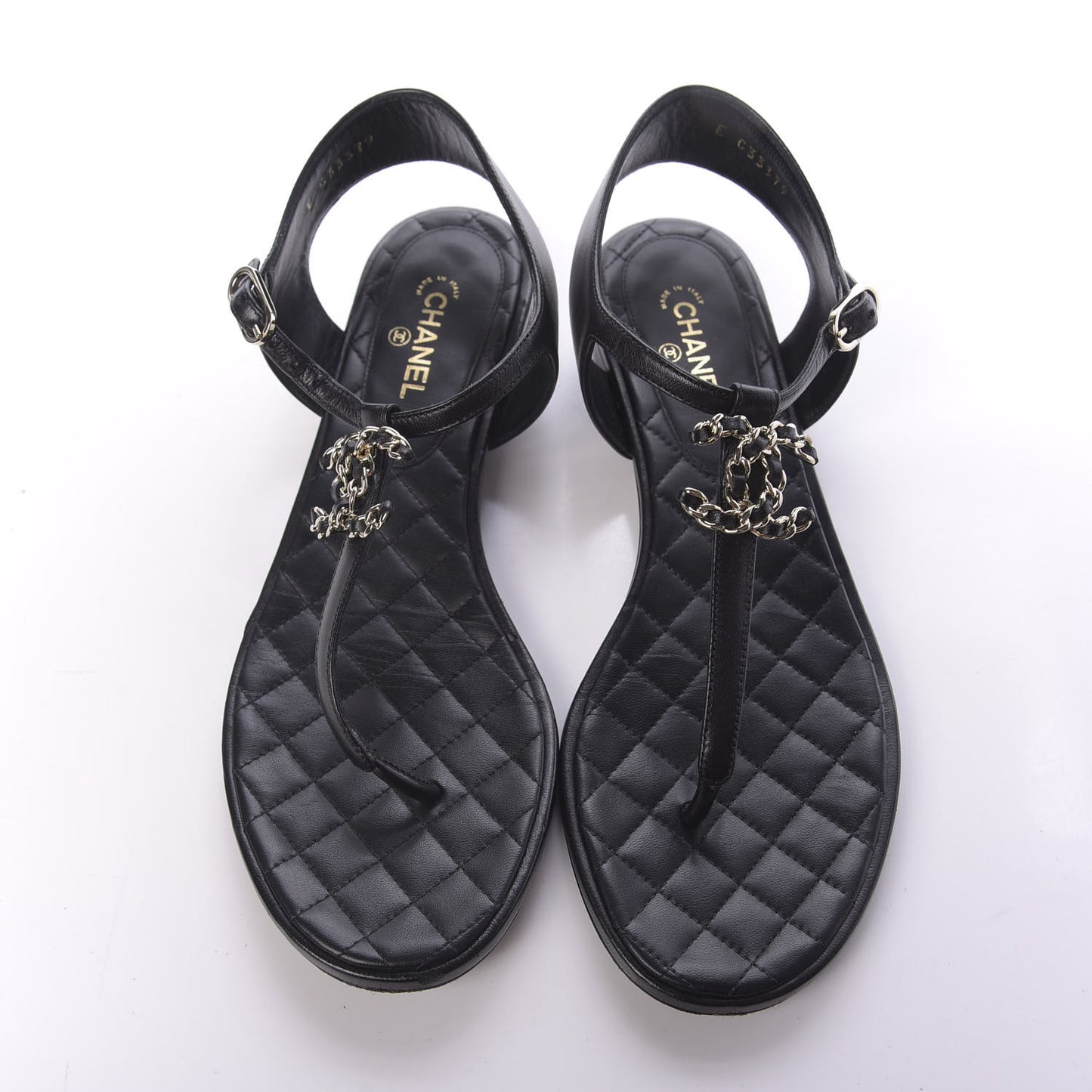 Lambskin CC Thong Sandals 38 Black