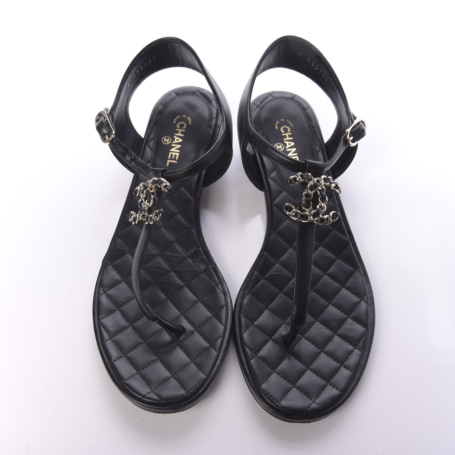Chanel Lambskin CC Thong Sandals 38 Black 6 of 12
