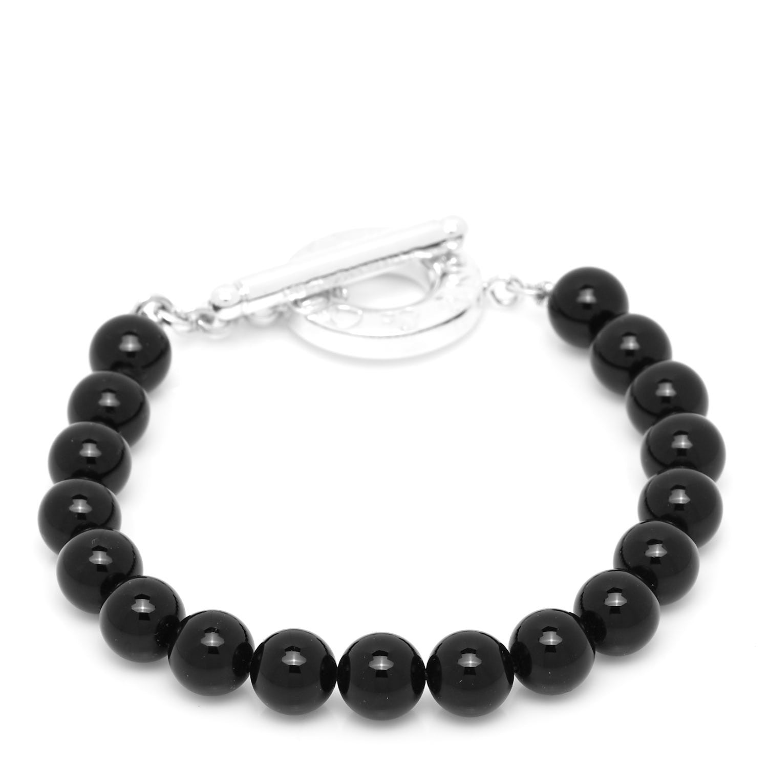 Tiffany Sterling Silver Black Onyx Bead Toggle Bracelet 1 of 5