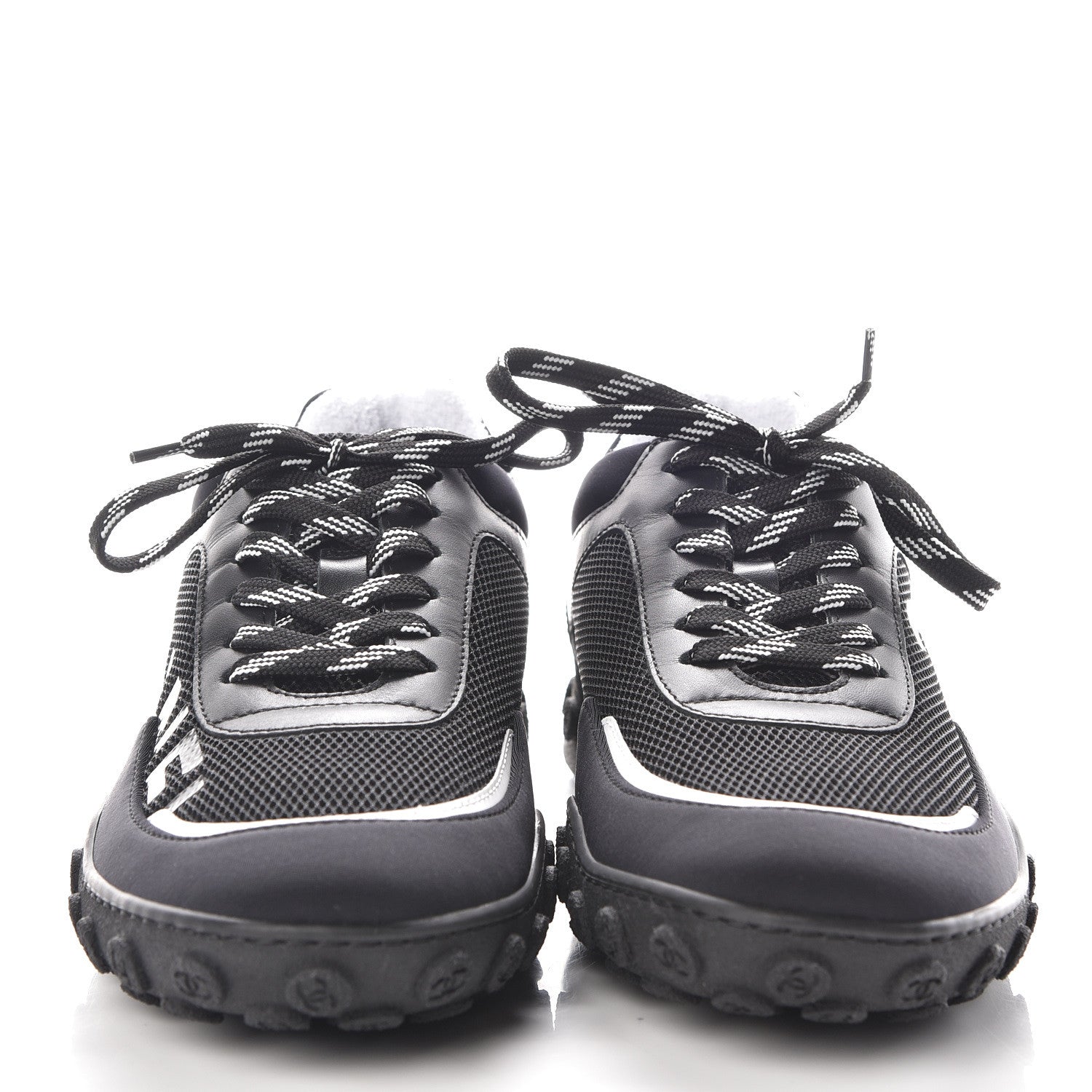 Chanel Calfskin Mesh Lycra Sneakers 38 Black 2 of 9