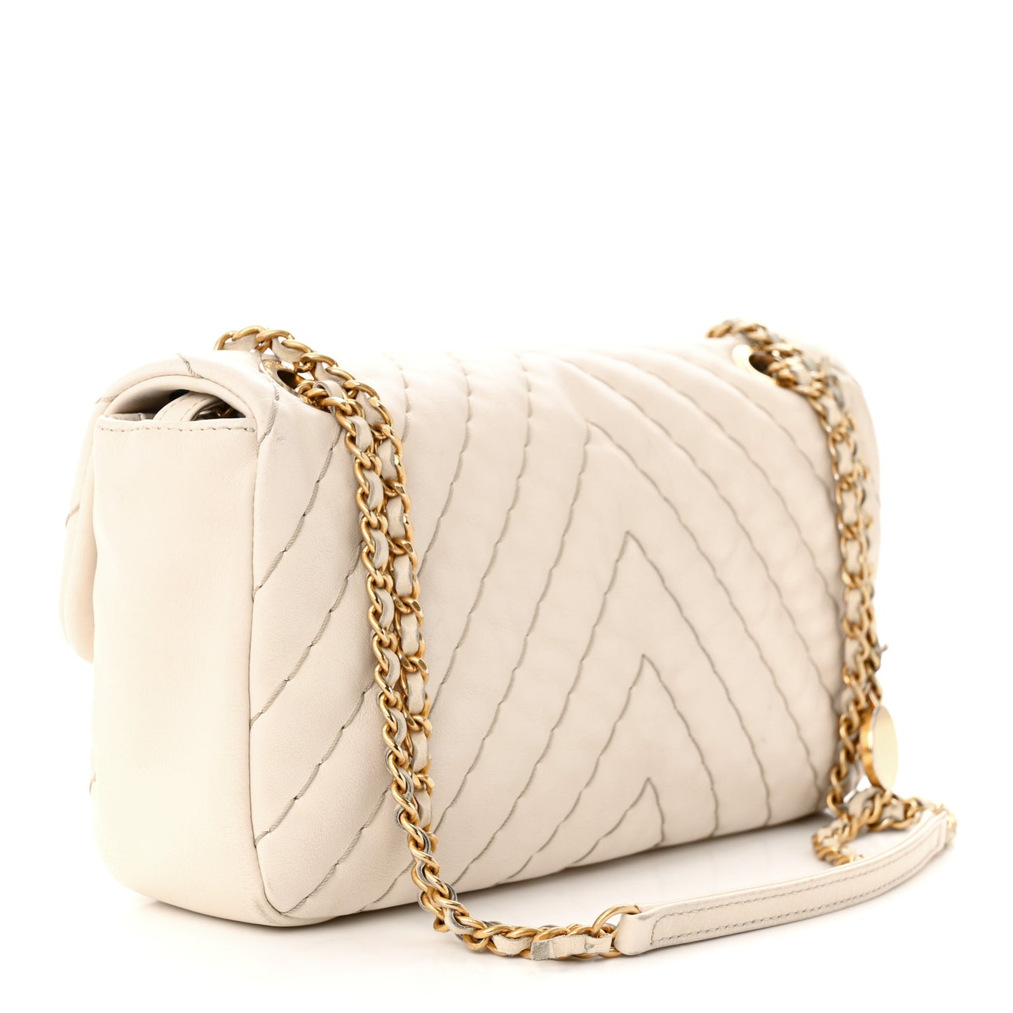 Calfskin Chevron Quilted Medium Surpique Flap Ivory