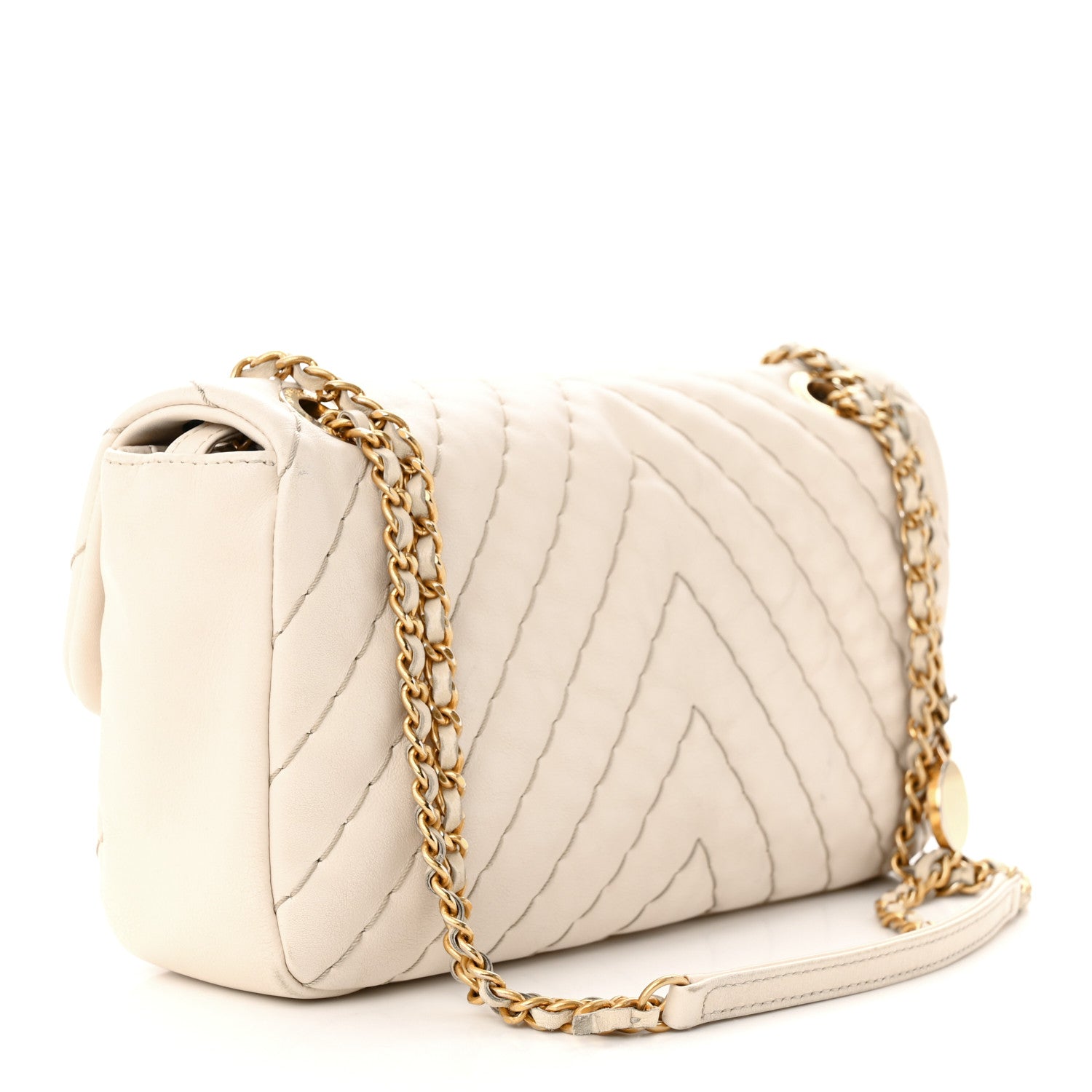 Chanel Calfskin Chevron Quilted Medium Surpique Flap Ivory 3 of 12