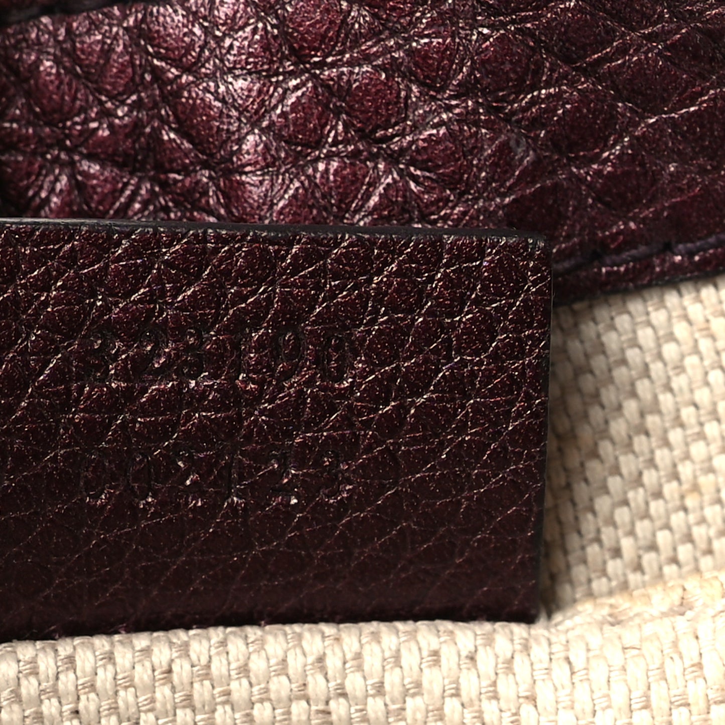 Metallic Pebbled Calfskin Small Soho Flap Crossbody Burgundy