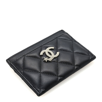 Chanel Lambskin Crystal Quilted Studded CC Card Holder Black 4 of 9