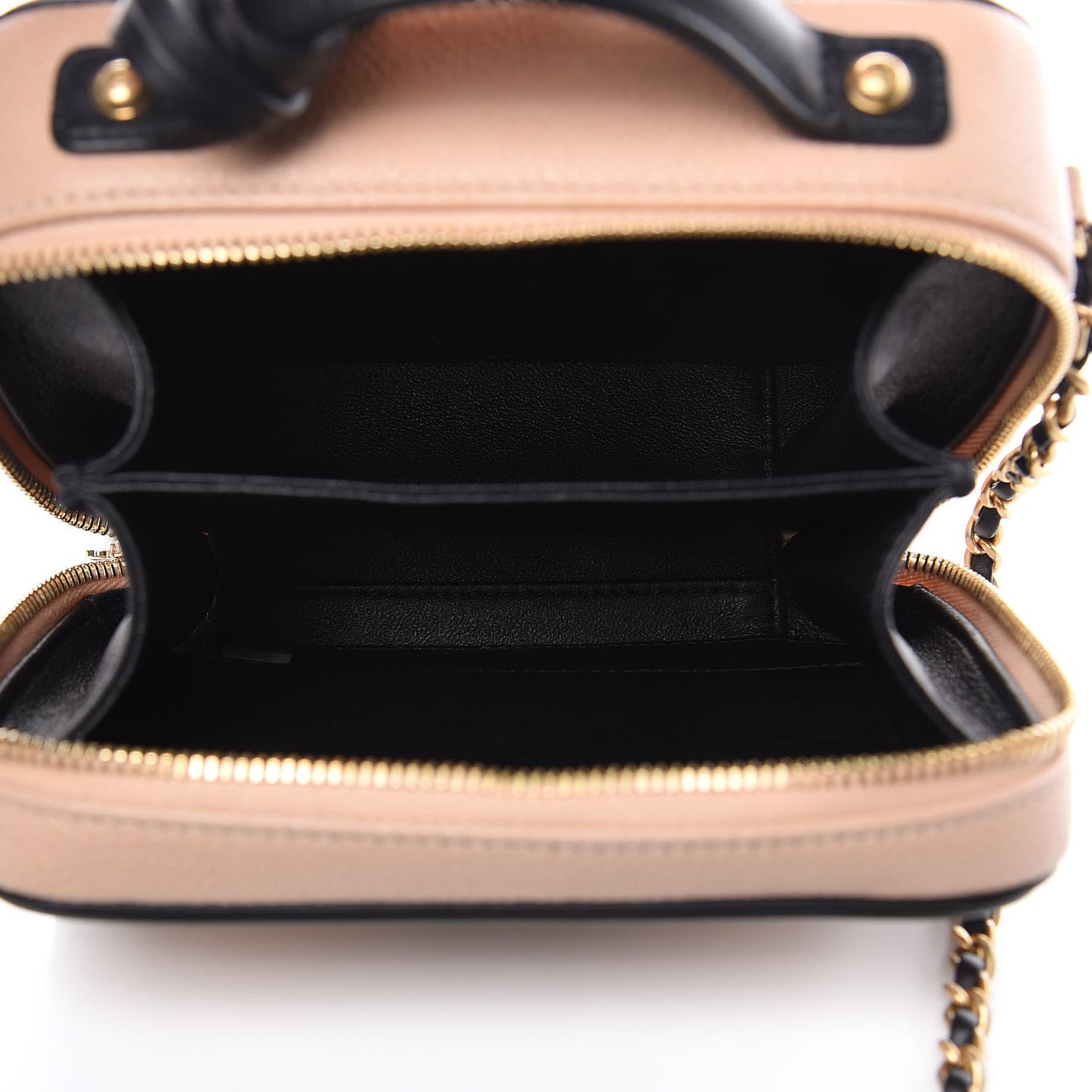 Caviar Quilted Small CC Filigree Vanity Case Beige Black