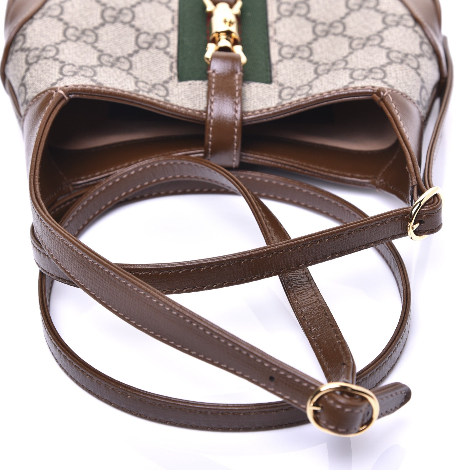 Gucci GG Supreme Monogram Azalea Calfskin Web Mini Jackie 1961 Hobo Beige Ebony Brown Sugar 11 of 14