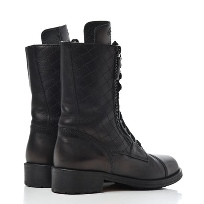 Chanel Calfskin Quilted Cap Toe Combat Boots 36 Black 4 of 17