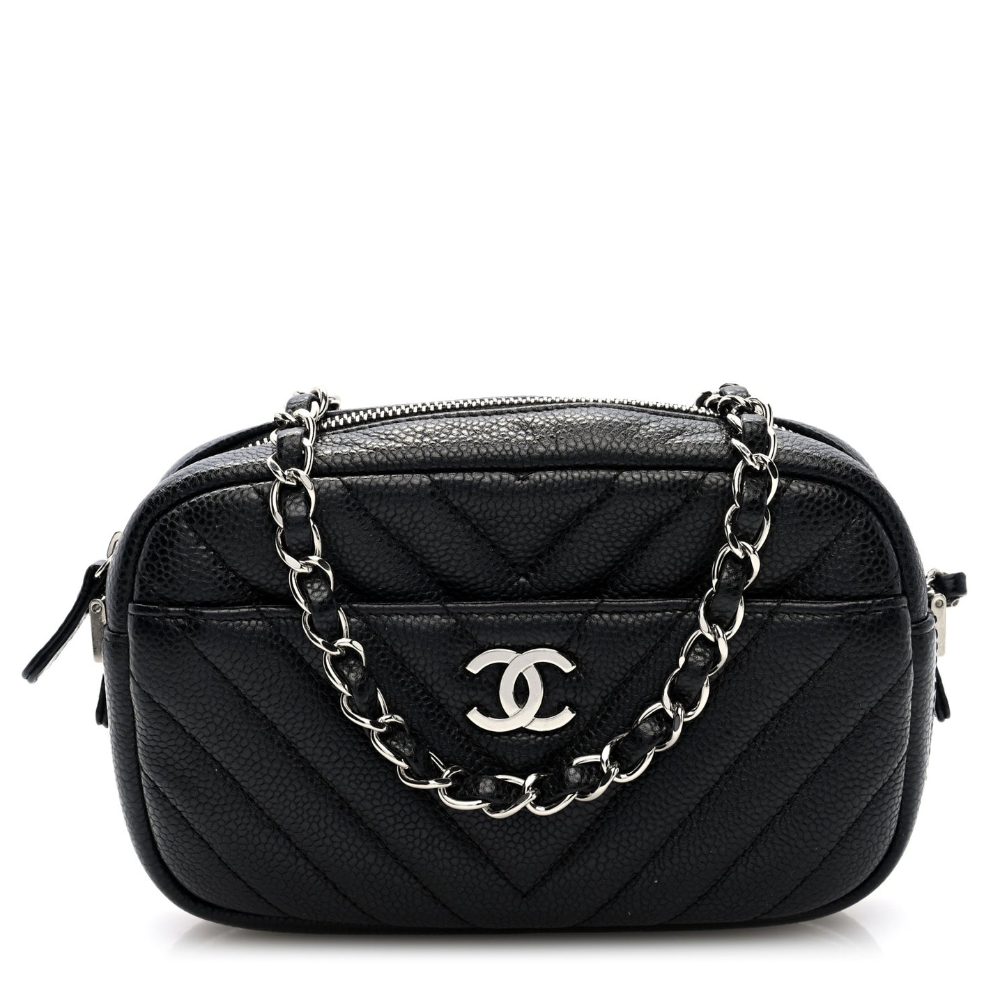 Caviar Chevron Quilted Camera Case  Black