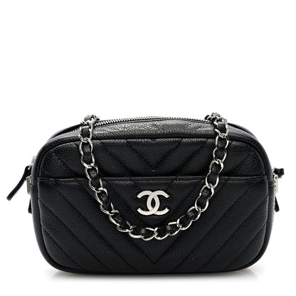 Chanel Caviar Chevron Quilted Camera Case  Black 1 of 10