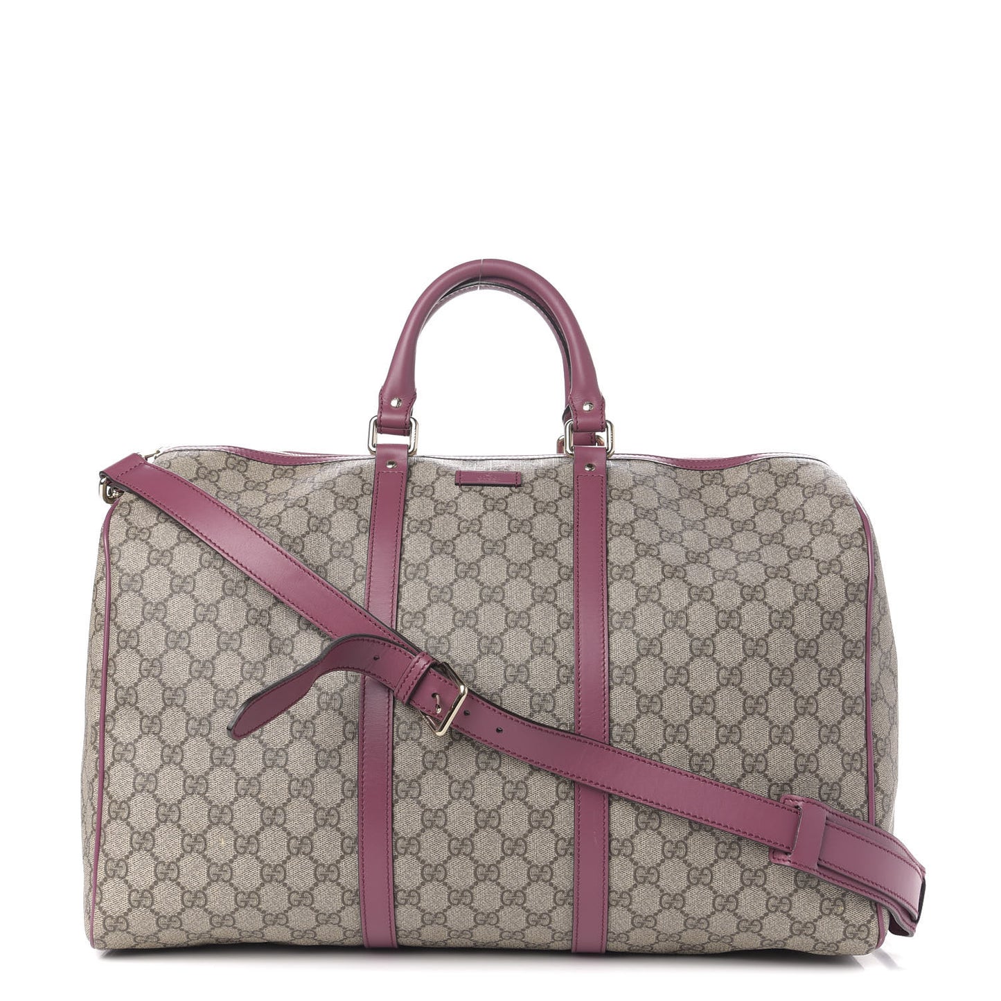 GG Supreme Monogram Selleria Calfskin Medium Carry On Duffle Bag Beige Ebony Peonia Flower