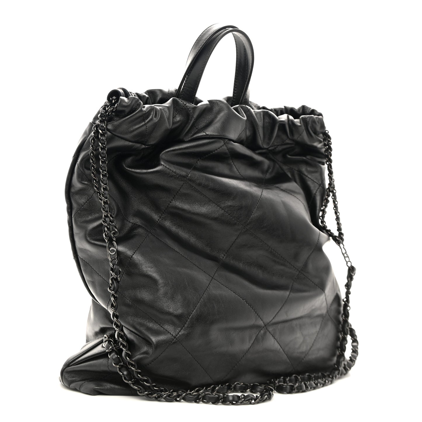 Shiny Calfskin Quilted Chanel 22 Backpack So Black