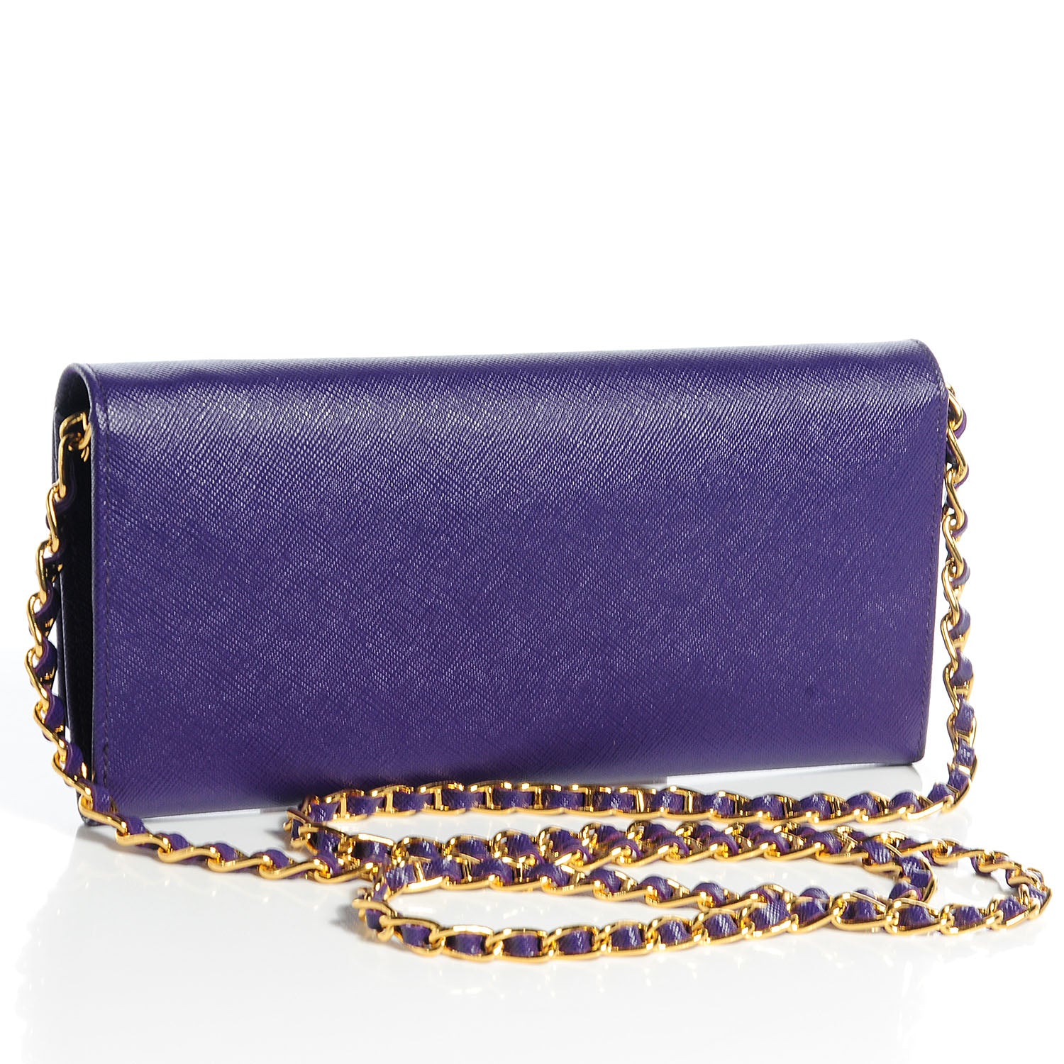 Prada Saffiano Metal Oro Chain Wallet Viola 3 of 9