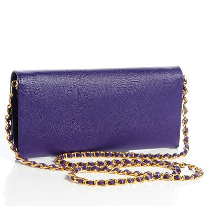 Prada Saffiano Metal Oro Chain Wallet Viola 3 of 9