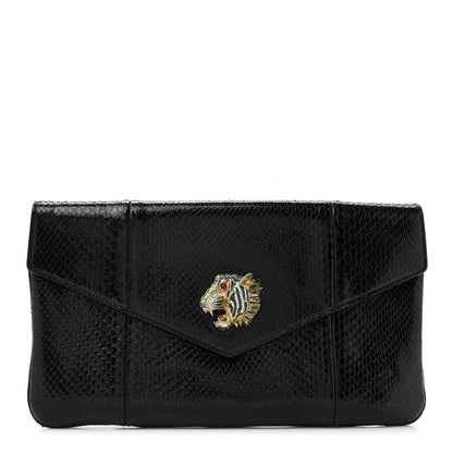 Gucci Snakeskin Rajah Broadway Envelope Clutch Black 1 of 11