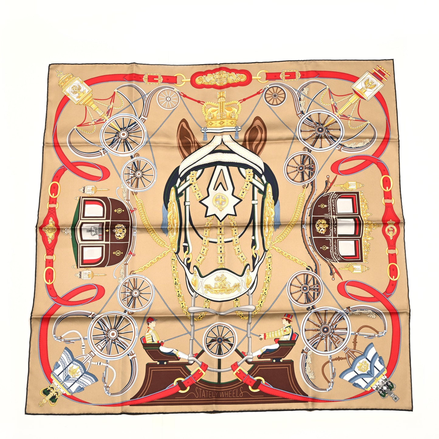 Silk Stately Wheels Scarf 90 Sable Brun Rouge