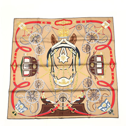 Hermes Silk Stately Wheels Scarf 90 Sable Brun Rouge 1 of 5