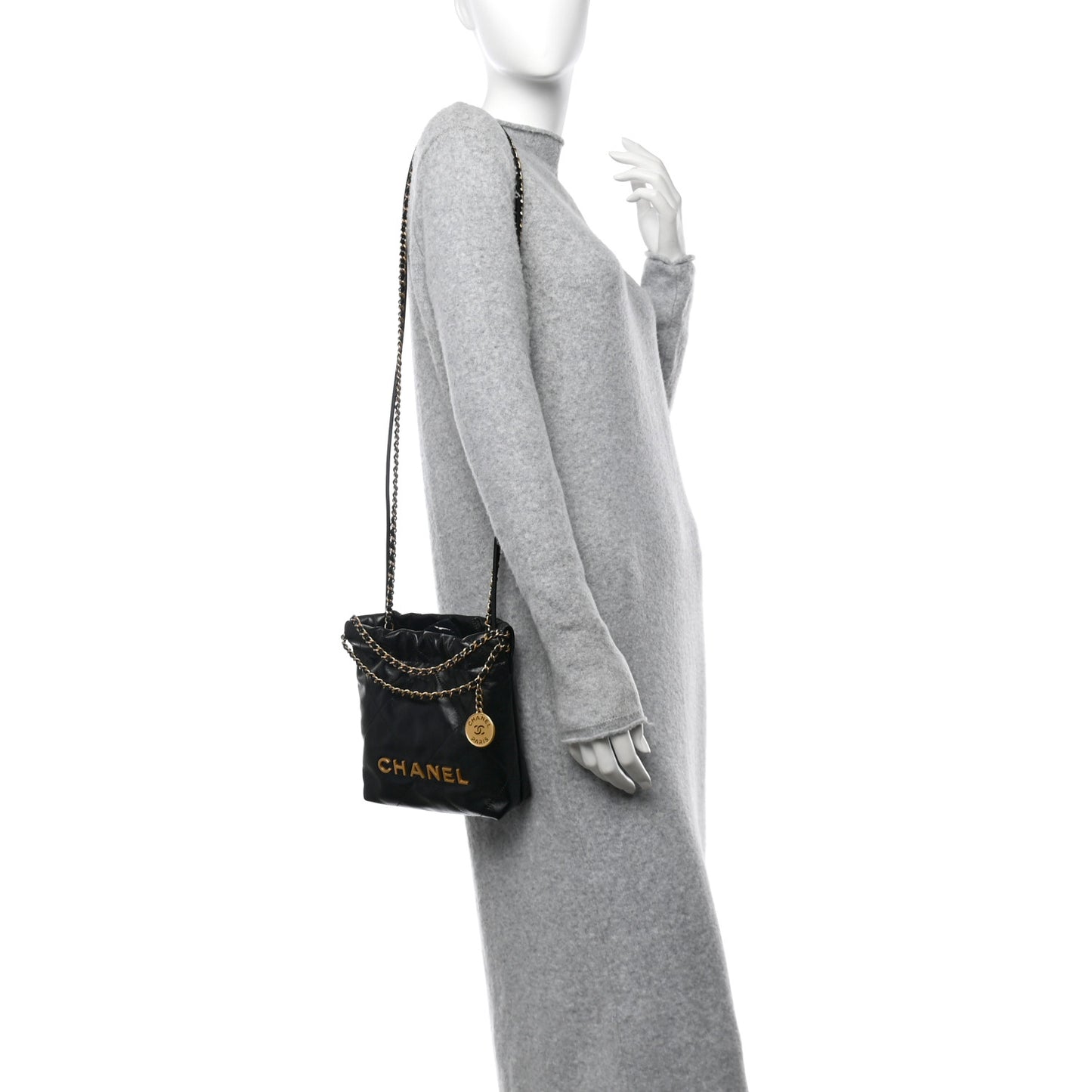 Shiny Calfskin Quilted Mini Chanel 22 Black