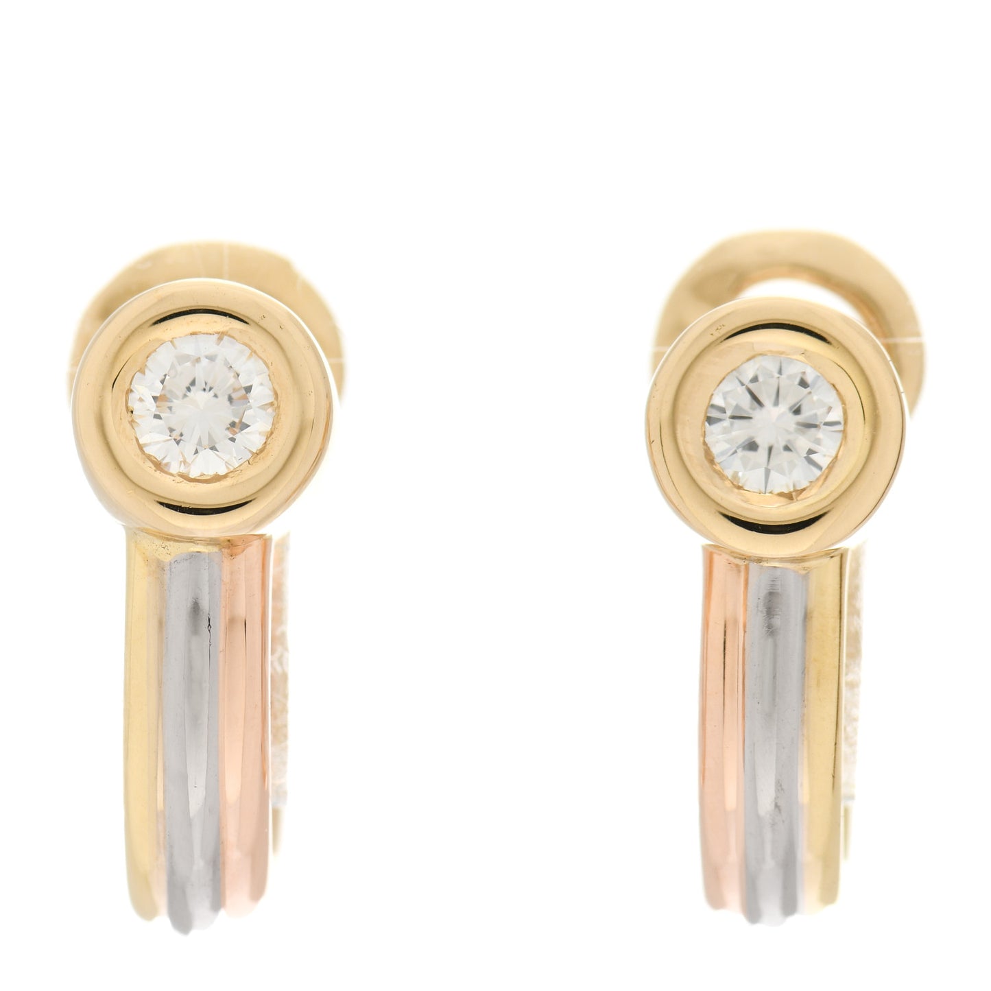 18K Yellow White Pink Gold Diamond Trinity Clip-On Earrings