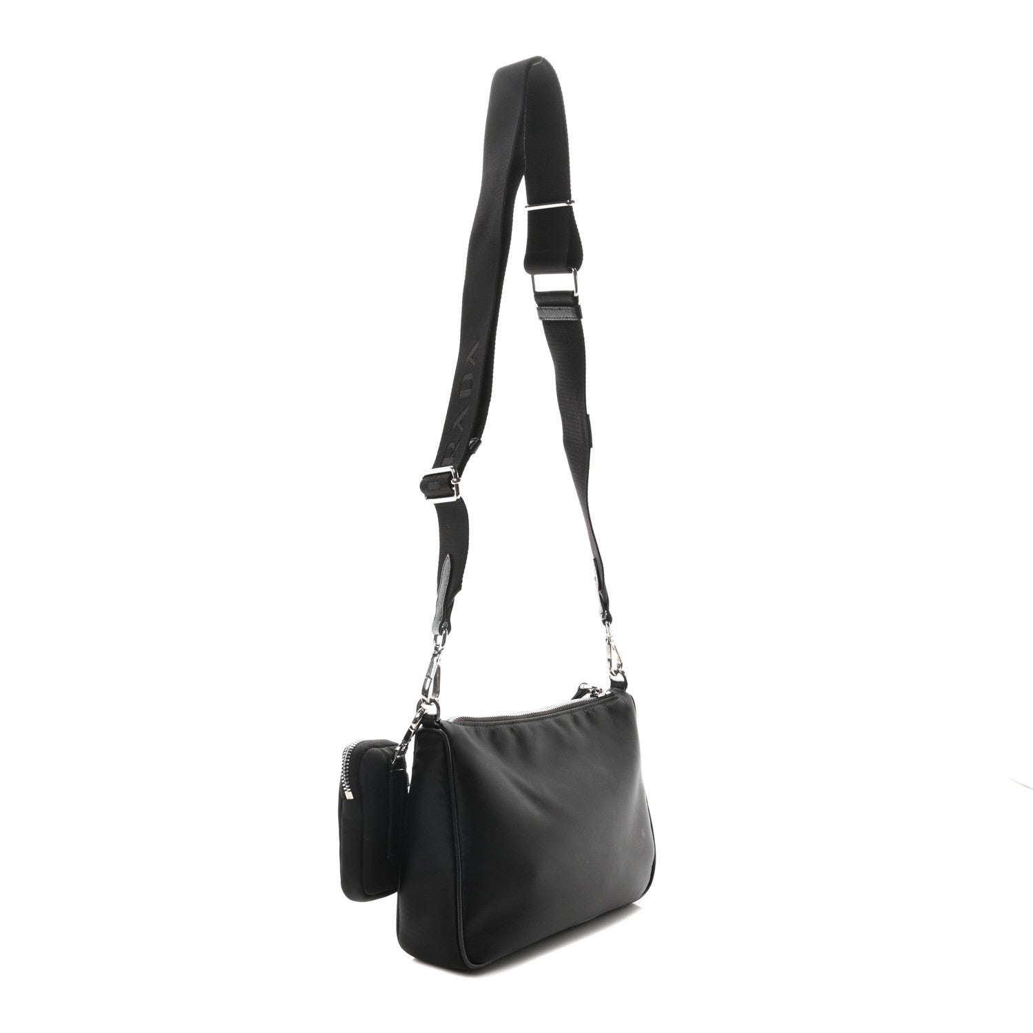 Prada Re-Nylon Saffiano Double Pouch Shoulder Bag Black 3 of 10