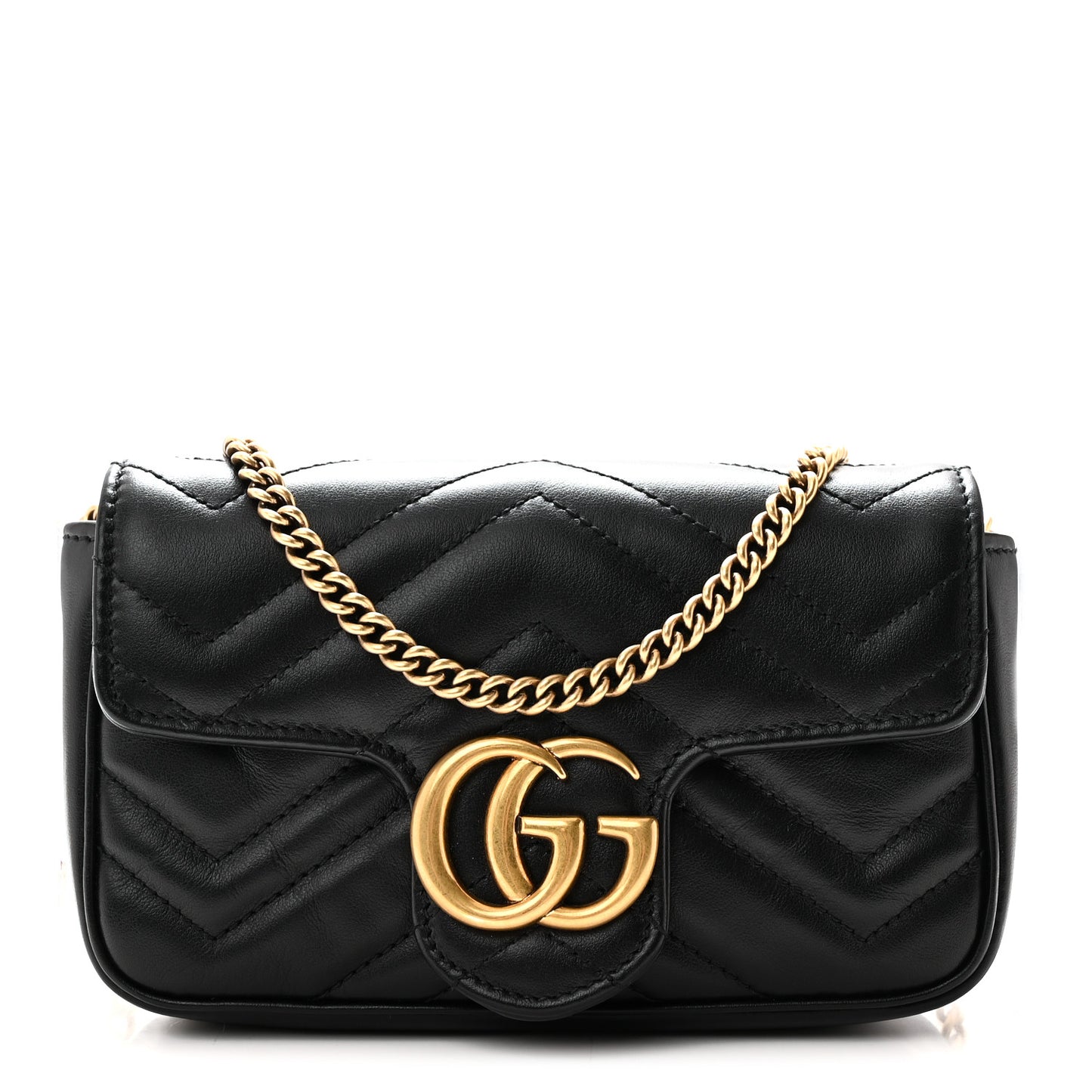 Calfskin Matelasse Super Mini GG Marmont Shoulder Bag Black