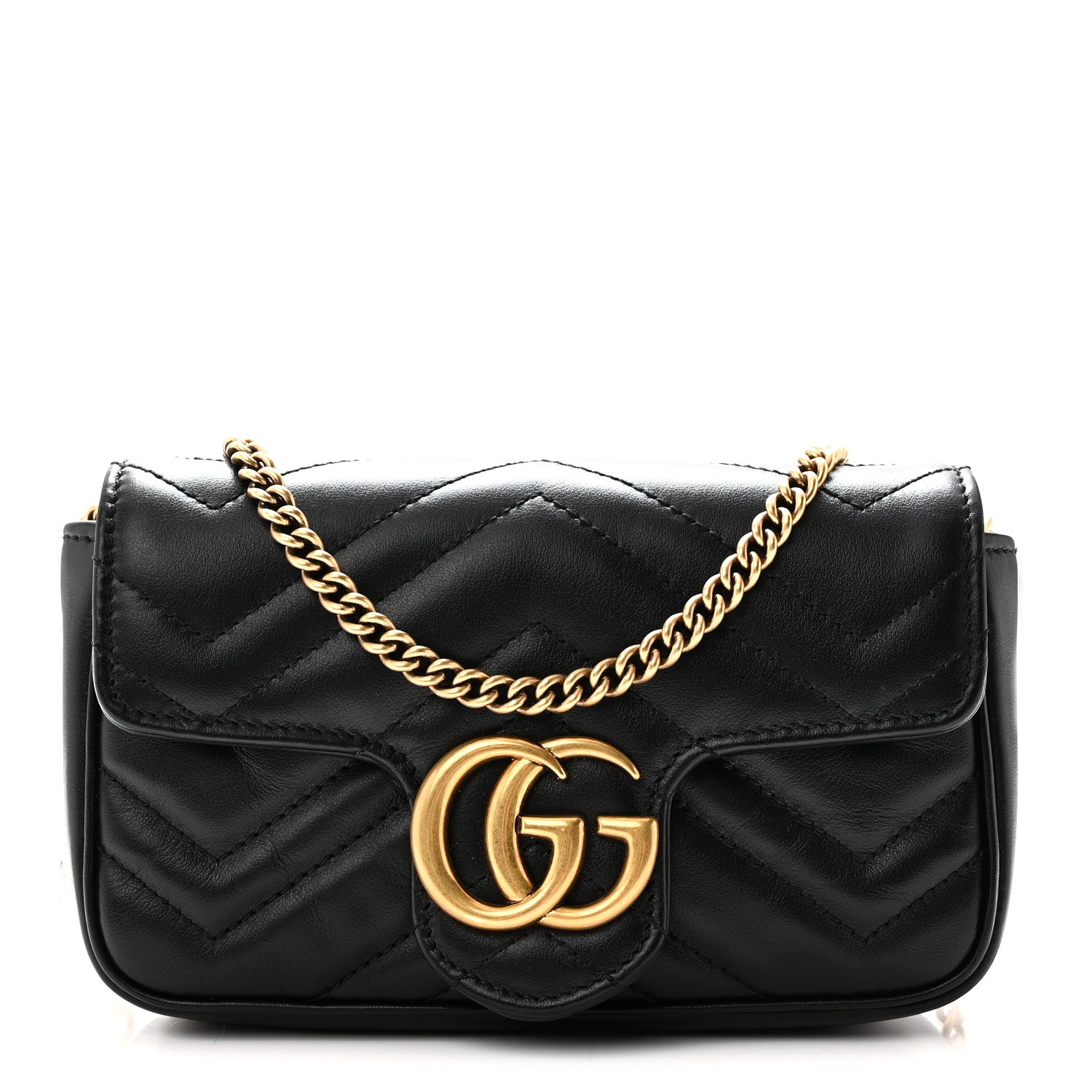 Gucci Calfskin Matelasse Super Mini GG Marmont Shoulder Bag Black 1 of 10