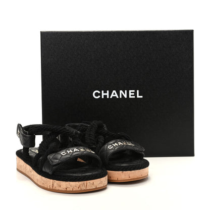 Chanel Cord Lambskin Quilted Logo Sandals 36 Black 11 of 11