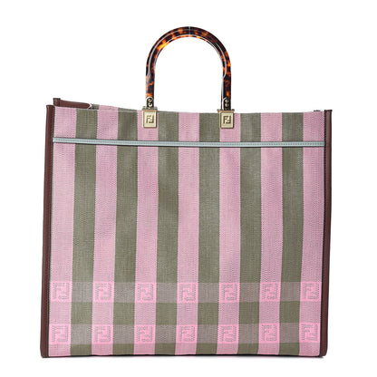 Fendi Raffia Vitello Seta Plexiglass Pequin Gingham Woven Large Fendi Sunshine Shopper Tote Military Rosa 1 of 8