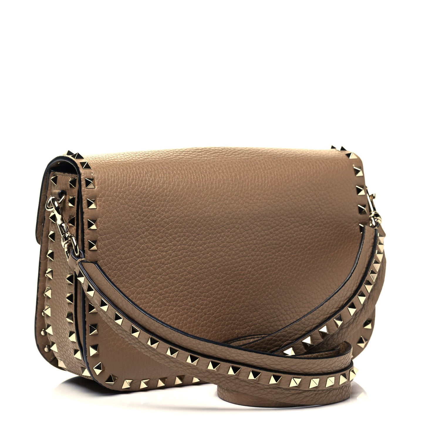 Pebbled Calfskin Medium Rockstud Flap Saddle Bag Nocciola