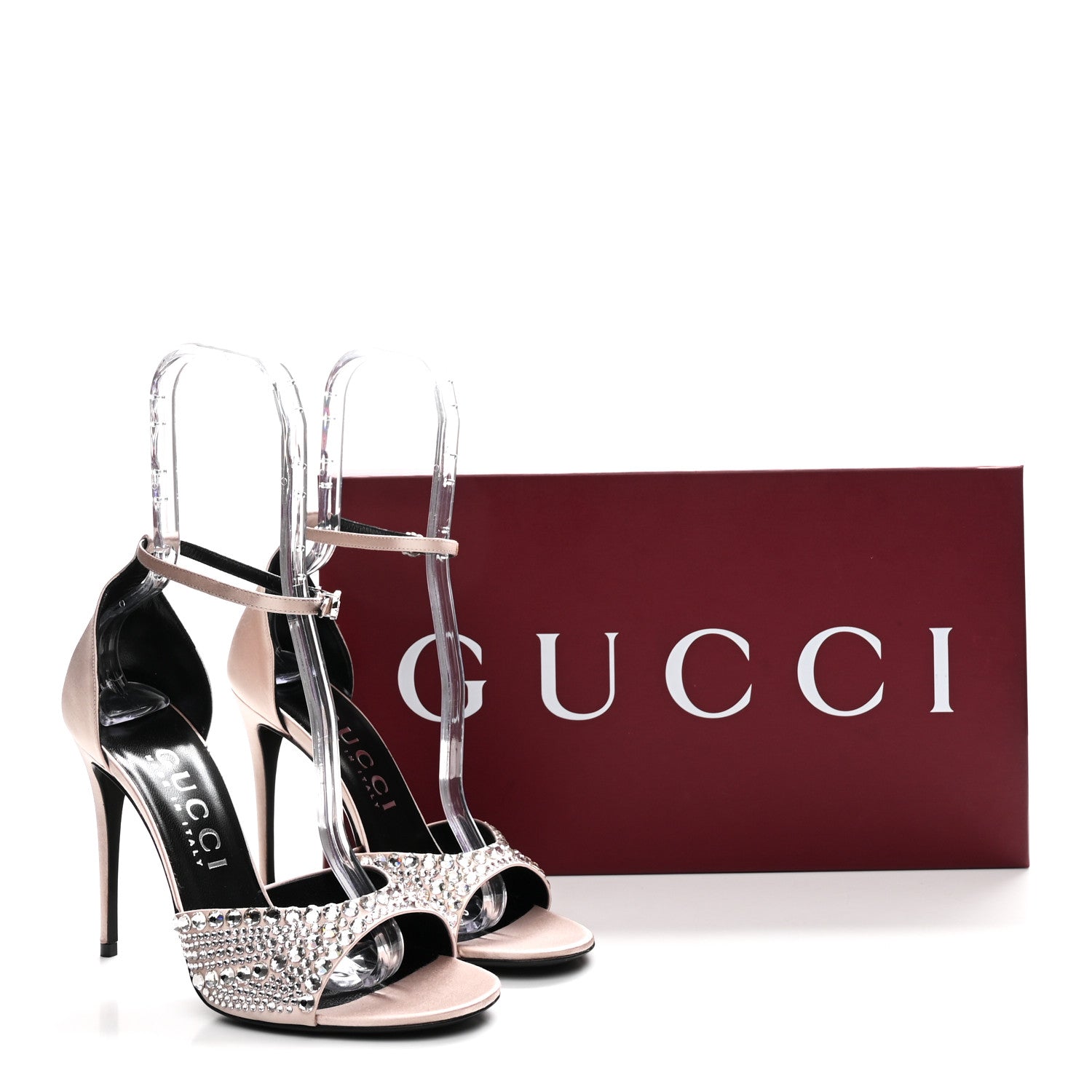 GUCCI ホルタス サニタイス Gucci Satin Crystal Ankle Strap Sandal Pumps 39.5 Skin Rose