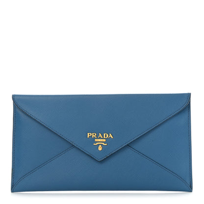 Prada Saffiano Metal Envelope Wallet Blue 1 of 7