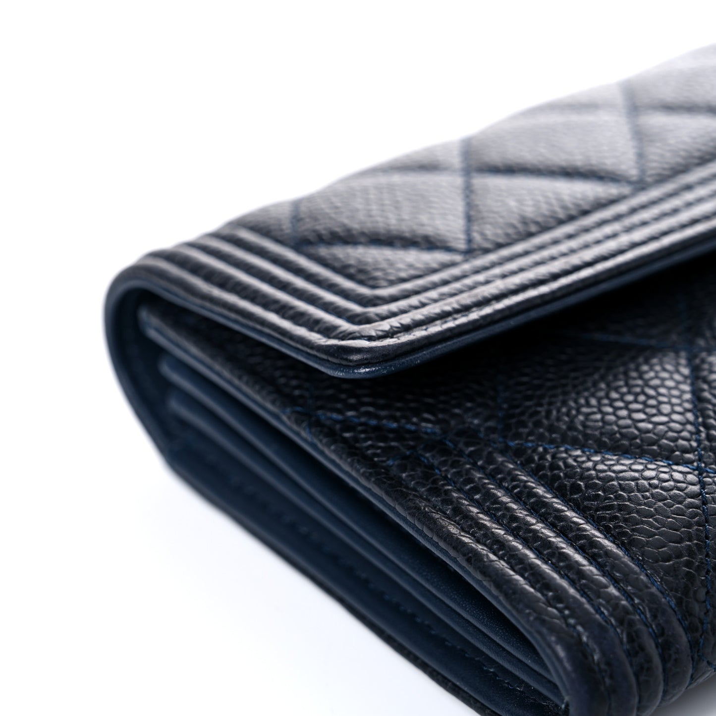 Caviar Quilted Large Boy Gusset Flap Wallet Blue