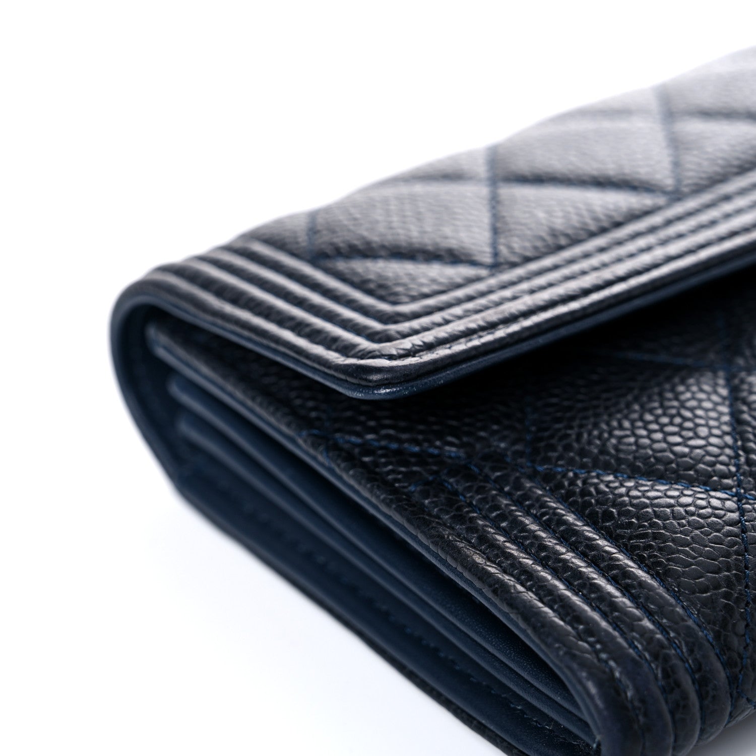 Chanel Caviar Quilted Large Boy Gusset Flap Wallet Blue 17 of 20