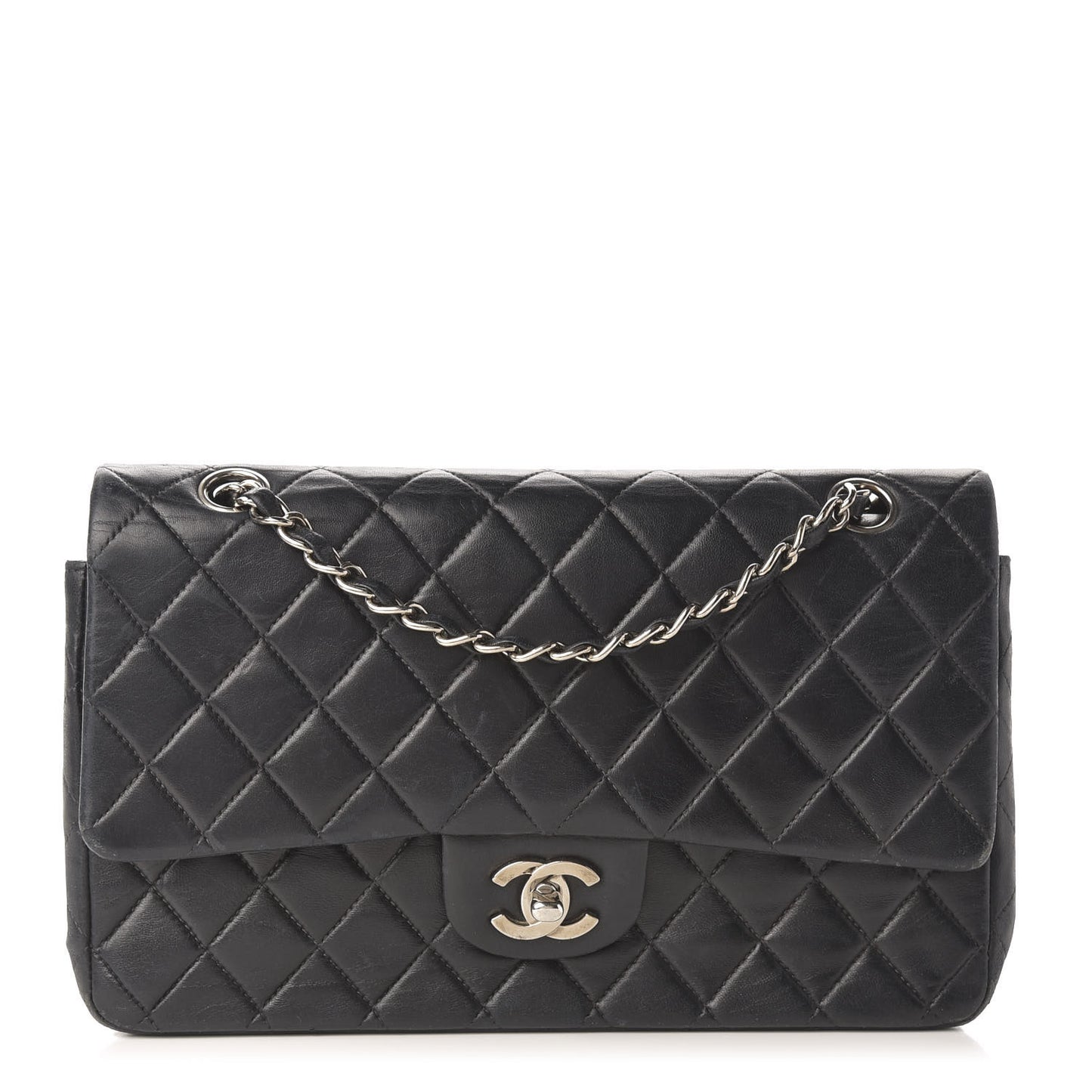 Lambskin Quilted Medium Double Flap Black