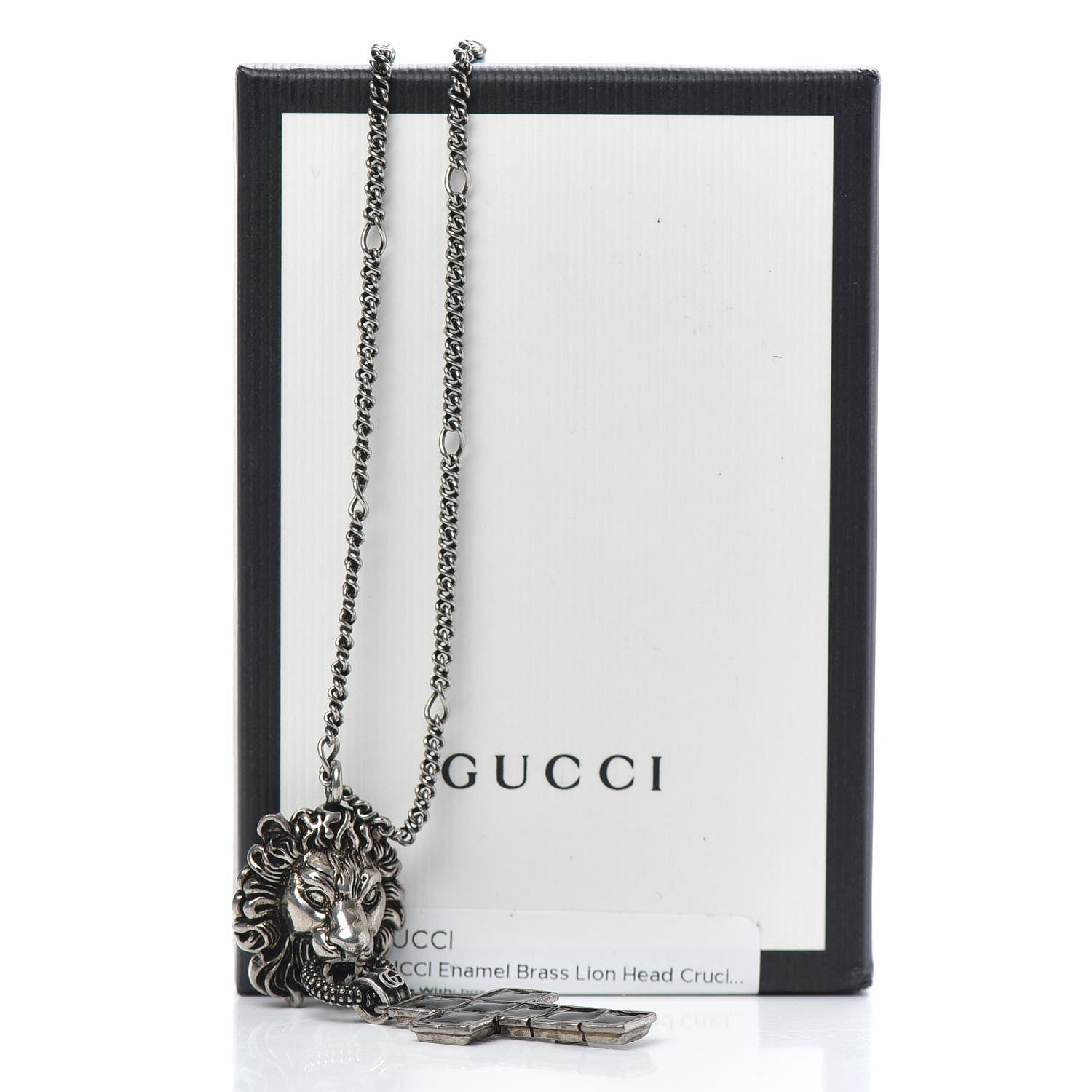 Gucci Enamel Brass Lion Head Crucifix Necklace Black 6 of 6