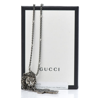 Gucci Enamel Brass Lion Head Crucifix Necklace Black 6 of 6