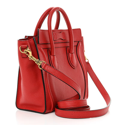 Celine Drummed Calfskin Nano Luggage Red 3 of 15