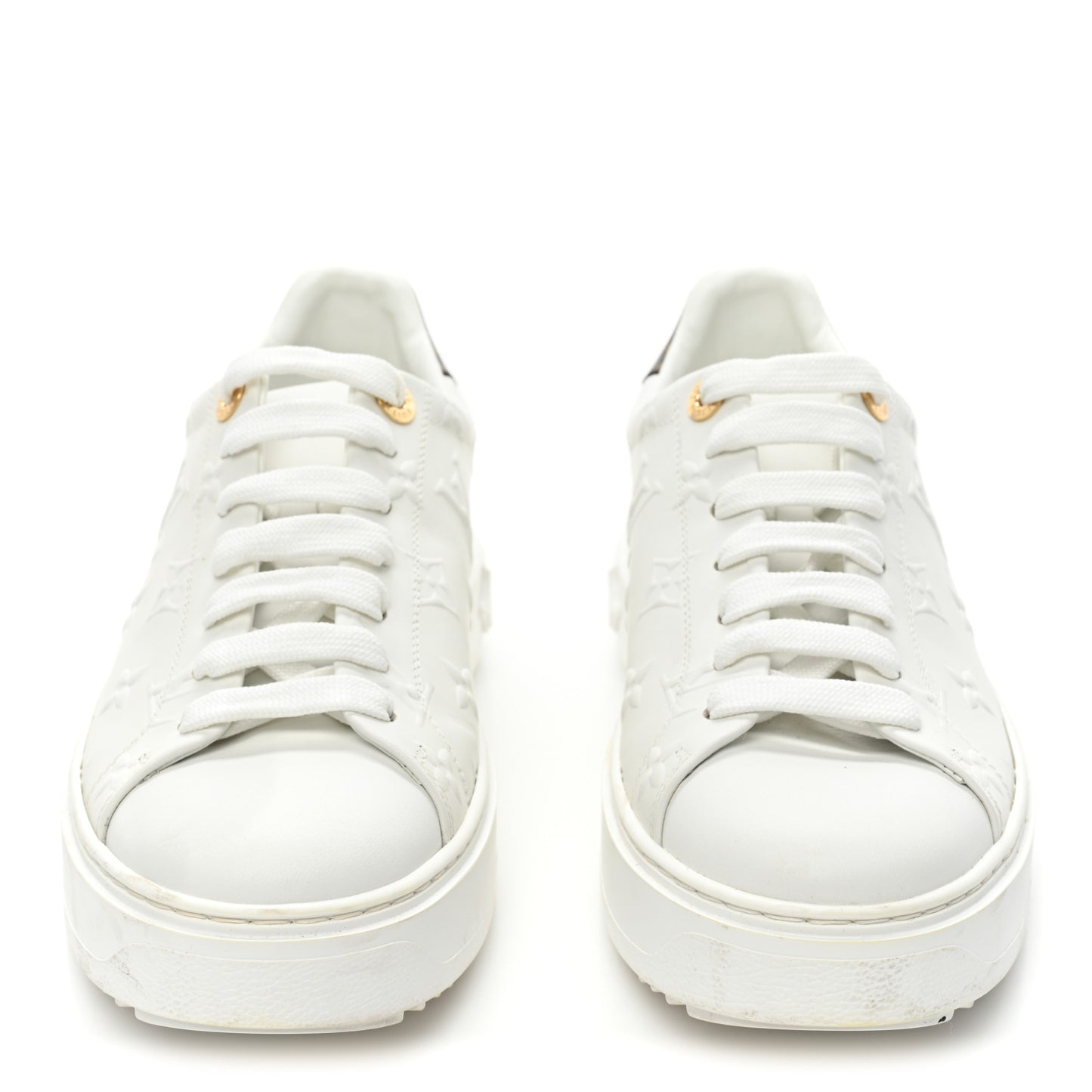 Lambskin Embossed Monogram Time Out Sneakers 37.5 White