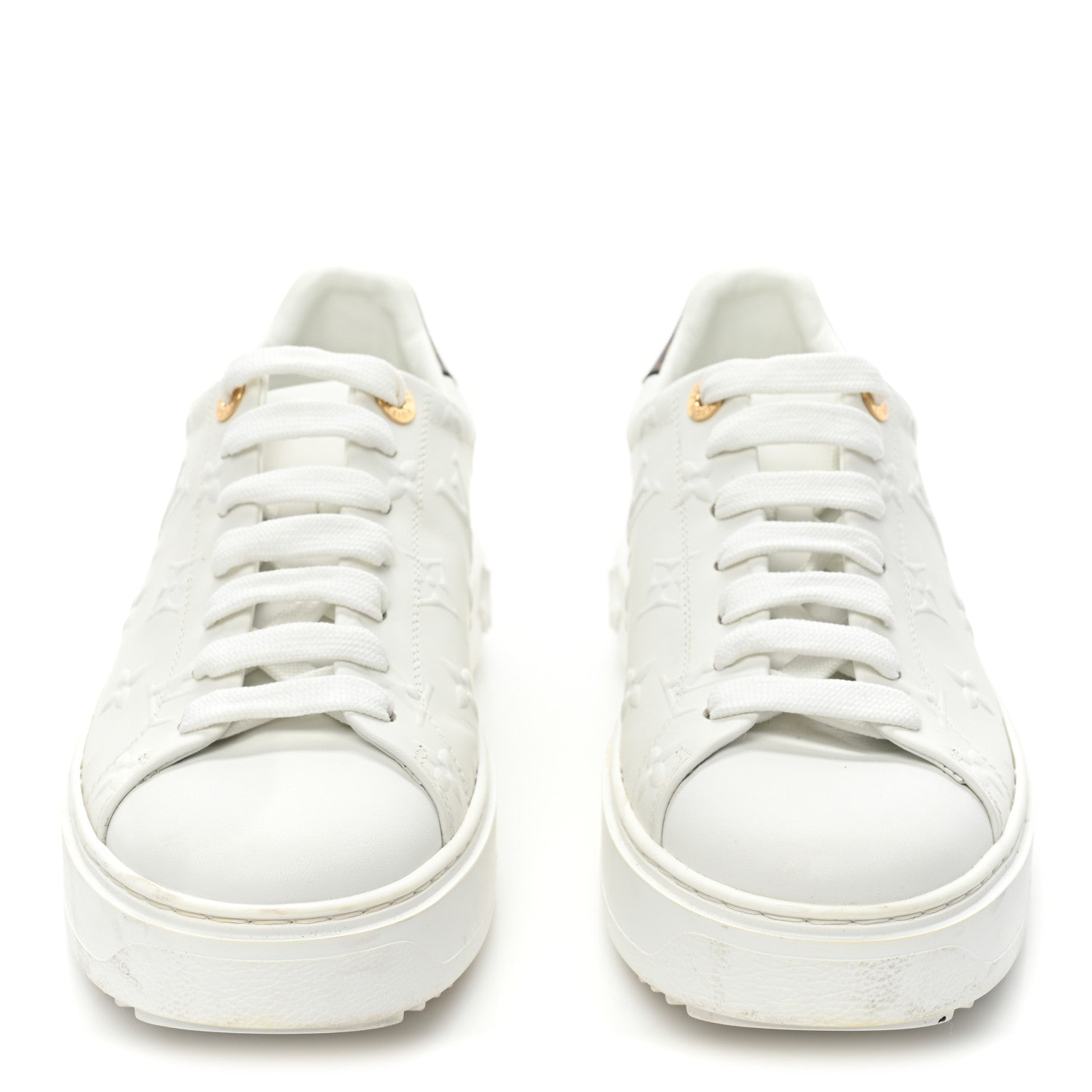 Louis Vuitton Lambskin Embossed Monogram Time Out Sneakers 37.5 White 2 of 10