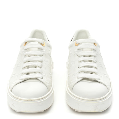 Louis Vuitton Lambskin Embossed Monogram Time Out Sneakers 37.5 White 2 of 10
