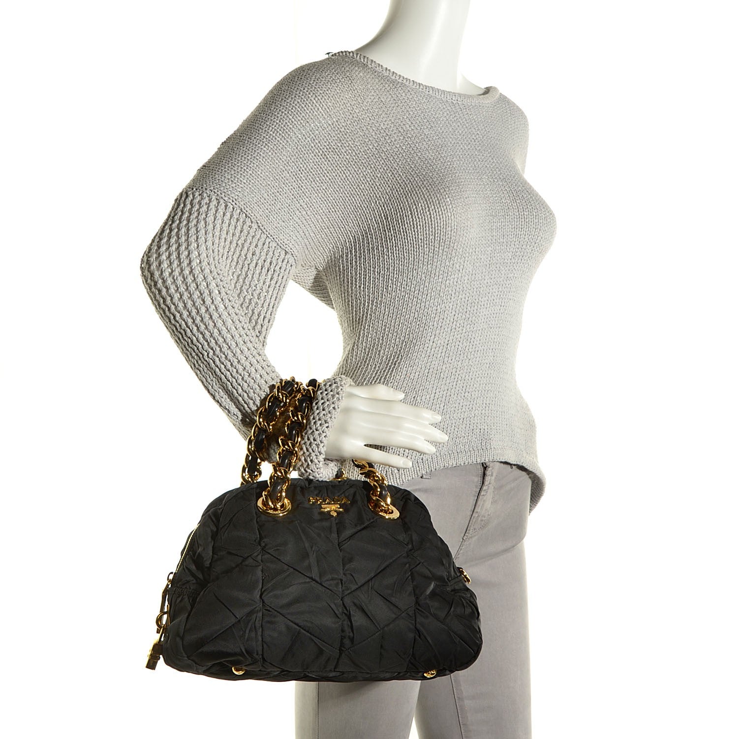 Prada Tessuto Nylon Chevron Catena Bag Nero Black 2 of 10