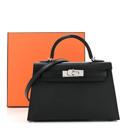 Hermes Madame Calfskin Lizard Mini Kelly Sellier Touch 20 Black 9 of 9