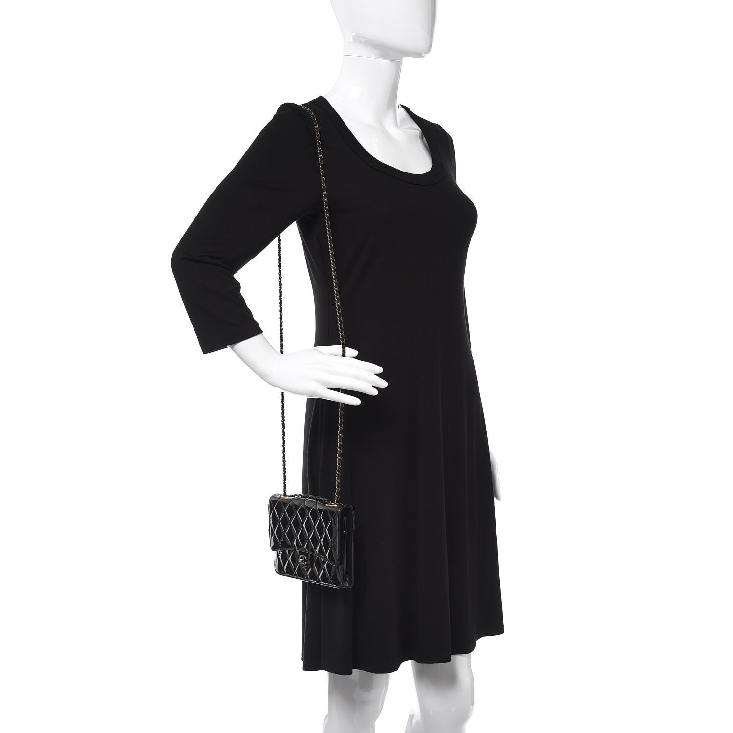 Chanel Patent Goatskin Quilted CC Eyelet Wallet On Chain WOC Black 2 of 11